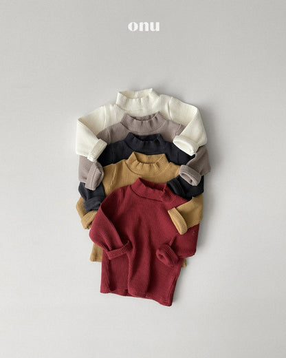 🍪KIDS 羅紋半高領上衣 - Ivory | Mustard |Mocha | Red | Charcoal