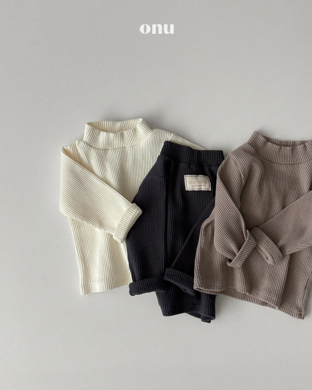 🍪KIDS 羅紋半高領上衣 - Ivory | Mustard |Mocha | Red | Charcoal