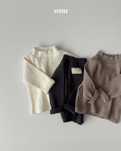 🍪KIDS 羅紋半高領上衣 - Ivory | Mustard |Mocha | Red | Charcoal