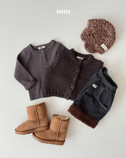 🍪KIDS 可頌格紋排扣上衣 - Cream | Charcoal | Brown
