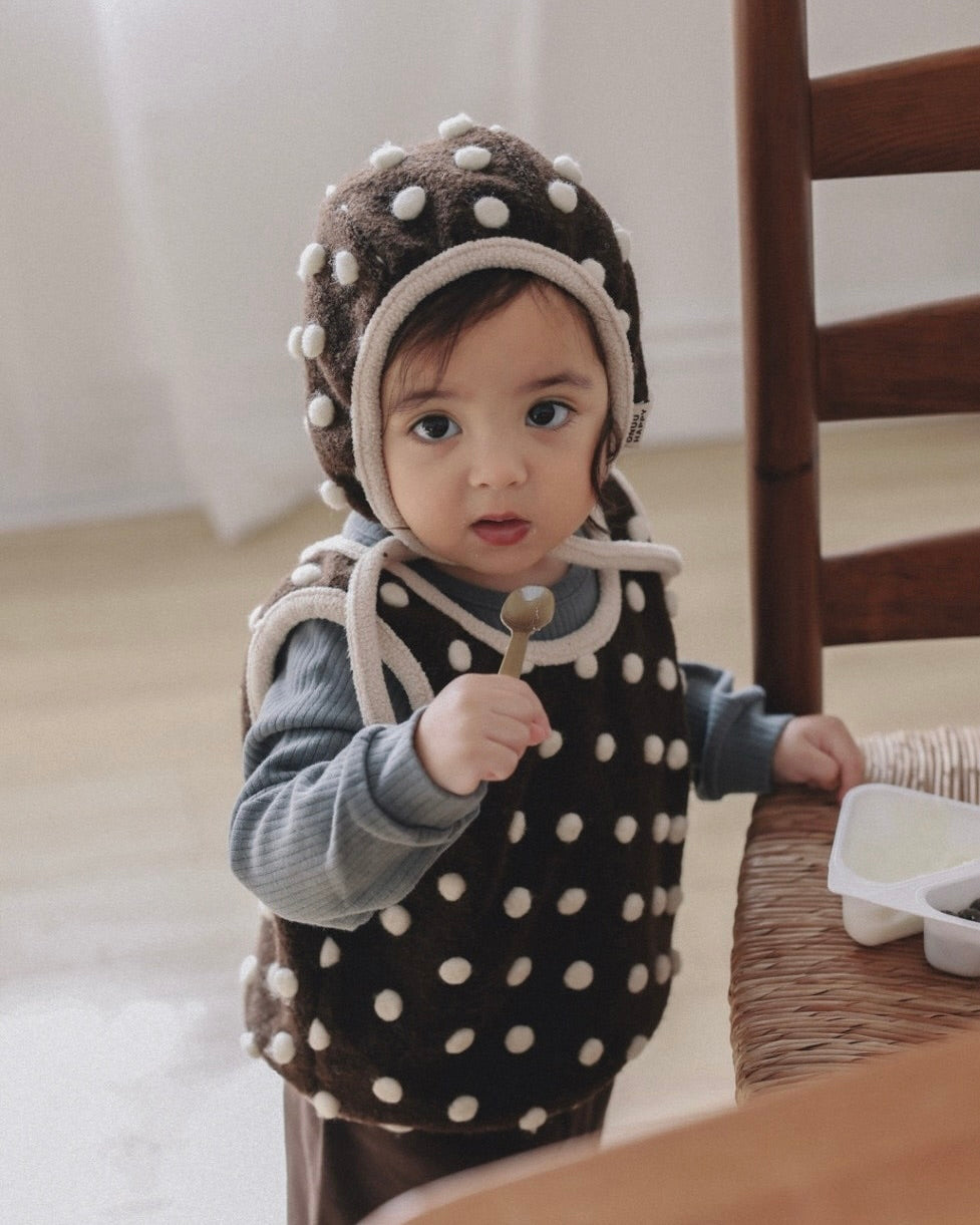 🍪KIDS 羊毛波點綁帶帽 - Gray | Brown