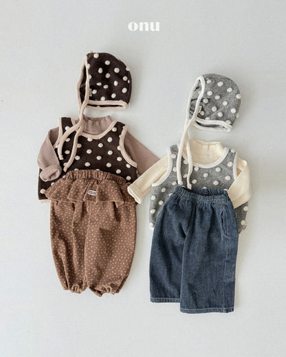 🍪KIDS 羊毛波點綁帶帽 - Gray | Brown