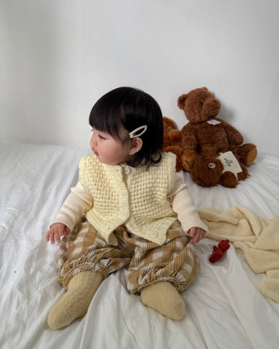 🍪KIDS 厚實針織背心 - Ivory | Charcoal